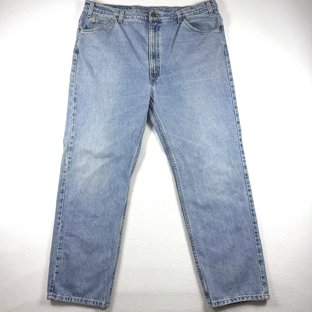 Levis 505 Regular Fit Straight Leg Jeans Mens 42x30 Light Wash Blue Denim 90s